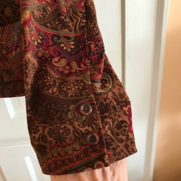 Susan Graver Shirt Jacket Large Brown Paisley - Picture 4 of 6